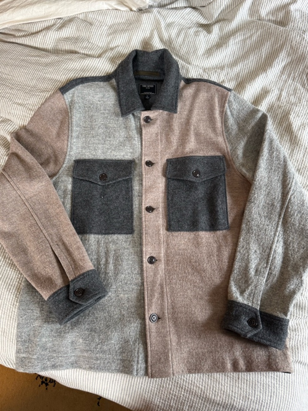 Todd Snyder Colorblock Shirt Jacket in Taupe, Gray & Charcoal